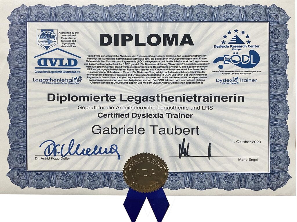 EÖDL Diplom Legasthenietrainierin